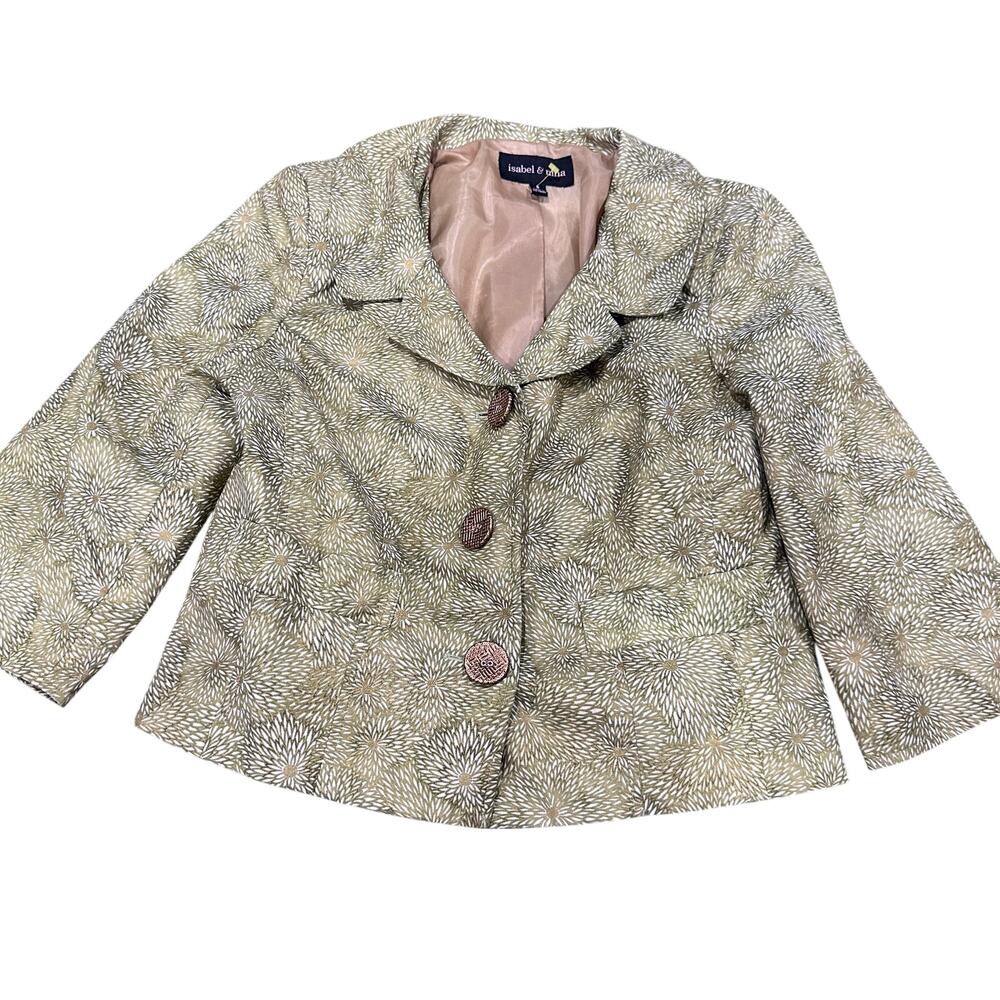 Isabel Nina Blazer Jacket 8 Green Floral Cotton 3/4 Sleeve Office Retro Earthy